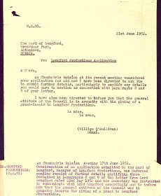 Letter from Secretary of the Arts Council, William O'Sullivan, to the Earl of Longford, 